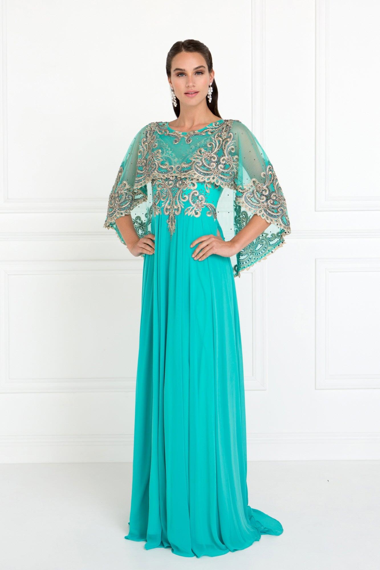 Long Formal Cape Sleeves Dress
