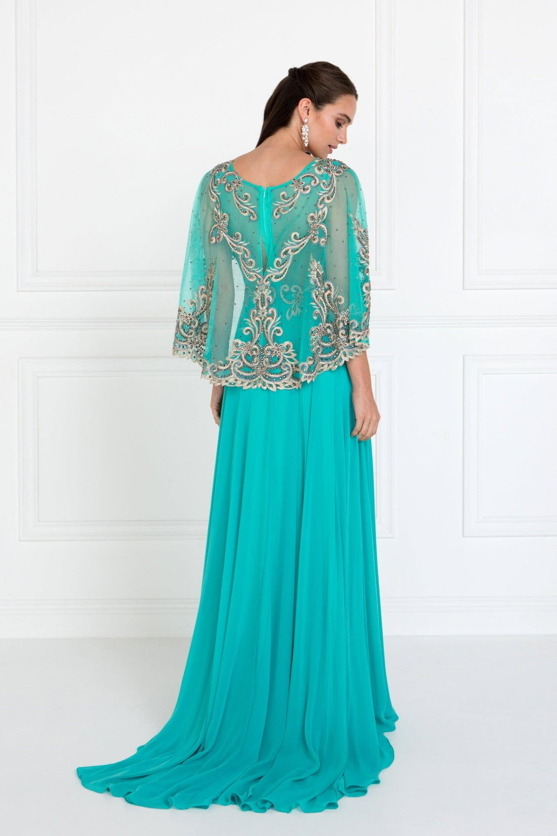 Chiffon Wrap-Front Beaded Long Sleeve Formal Dress Regency