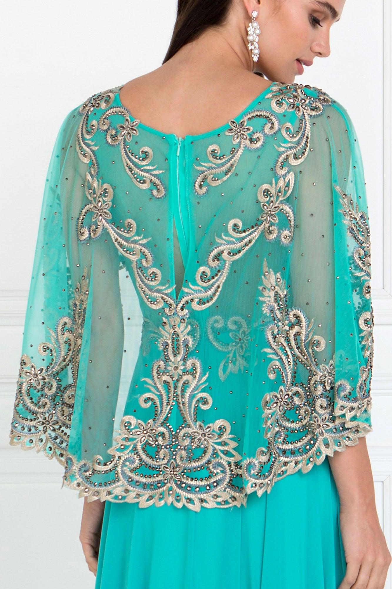 Long Formal Cape Sleeves Dress