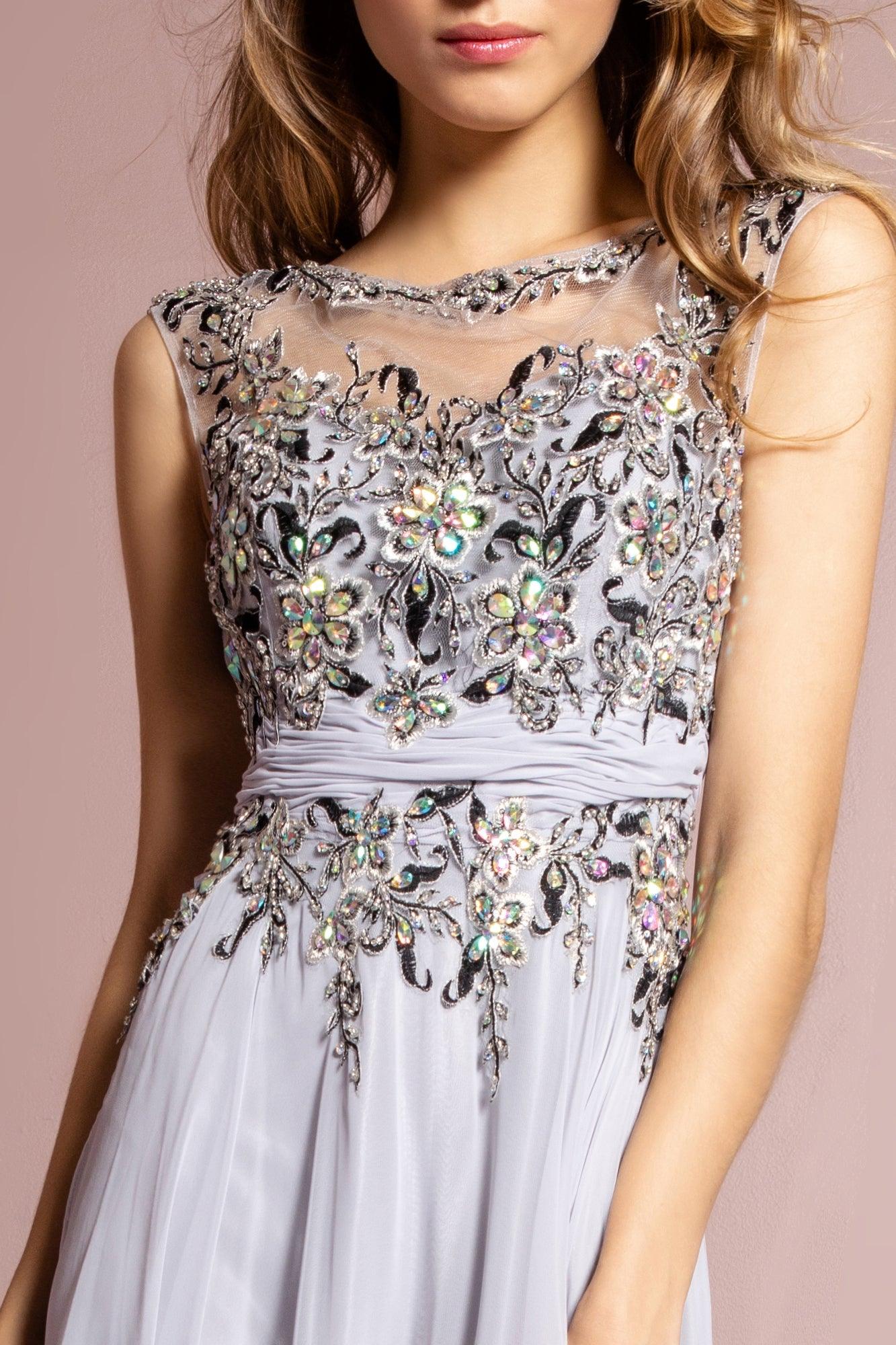 Silver Long Formal Chiffon Dress Evening Prom Gown