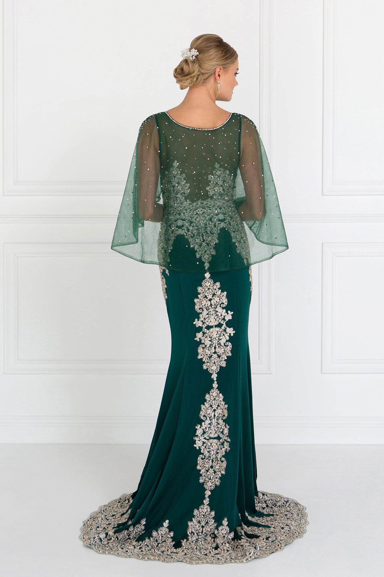 Long Formal Dress Evening Gown Cape Sleeves - The Dress Outlet Elizabeth K