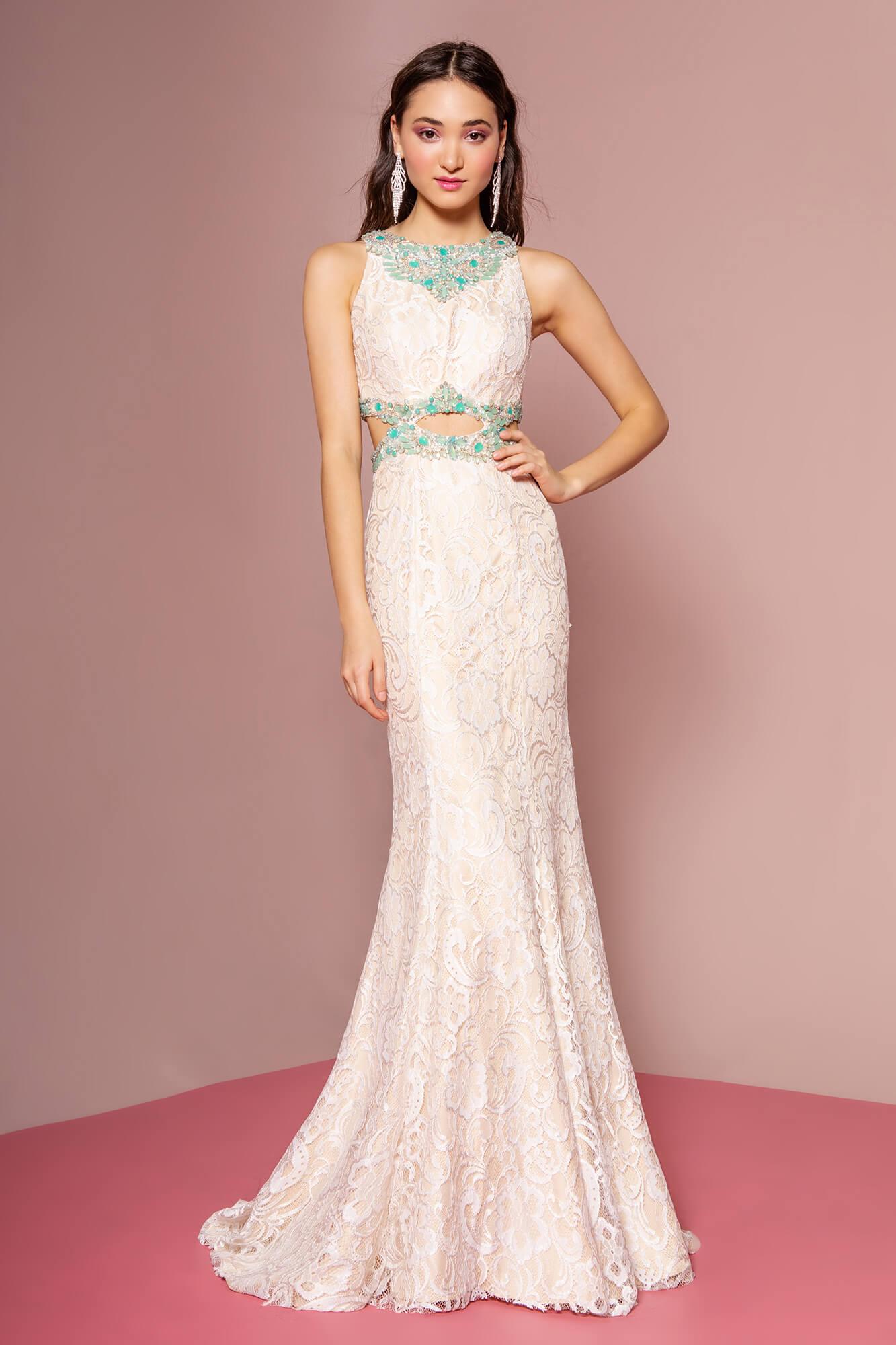 Long Formal Dress Prom Evening Lace Gown - The Dress Outlet Elizabeth K