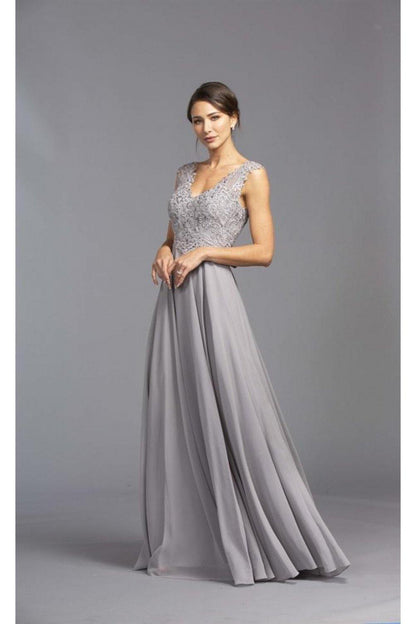 Long Formal Dress Slate Gray - The Dress Outlet ASpeed