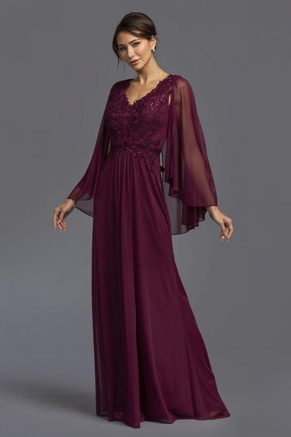 Long Formal Dress with Cape Plum - The Dress Outlet ASpeed