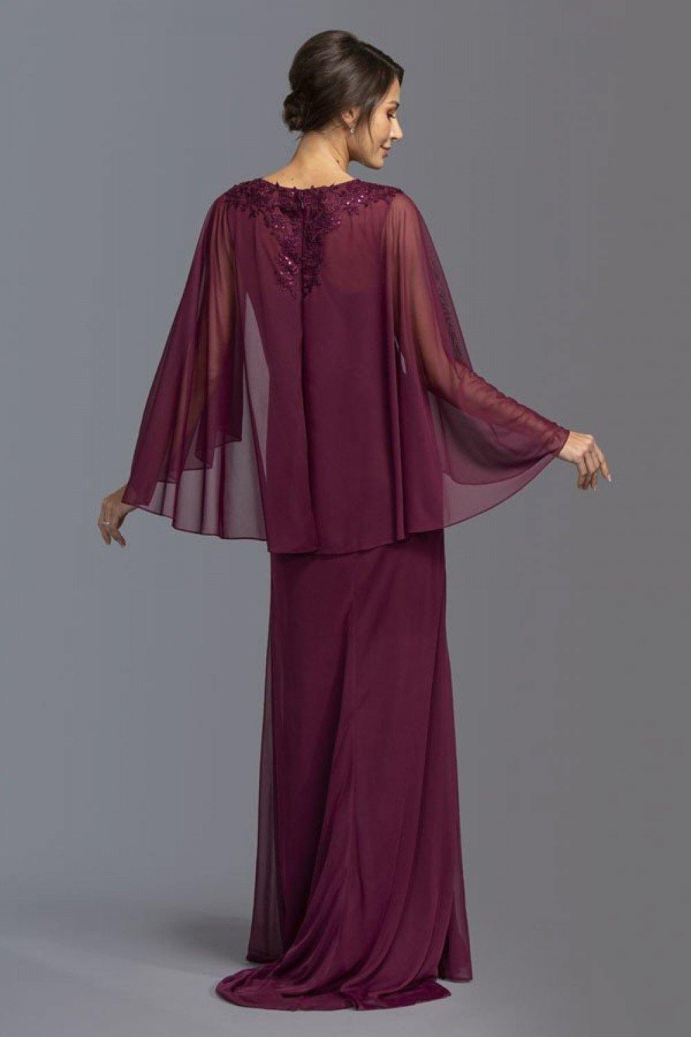 Long Formal Dress with Cape Plum - The Dress Outlet ASpeed