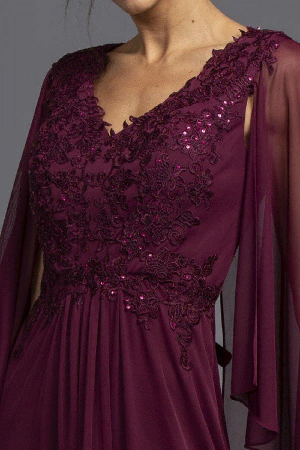 Plum Long Formal Dress with Cape Plum for $179.99 – The Dress Outlet