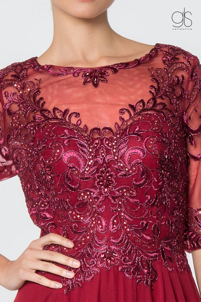 Long Formal Embroidered Mother of the Bride Chiffon Gown - The Dress Outlet Elizabeth K