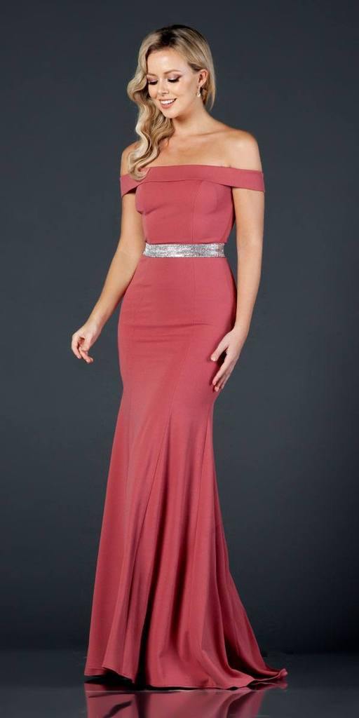 Long Formal Fitted Off Shoulder Evening Prom Dress
