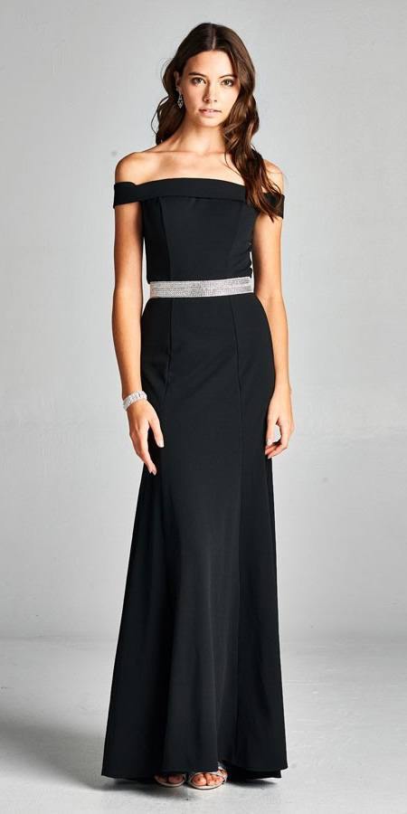 Long Formal Fitted Off Shoulder Evening Prom Dress - The Dress Outlet
