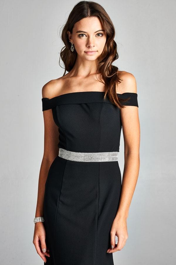 Long Formal Fitted Off Shoulder Evening Prom Dress