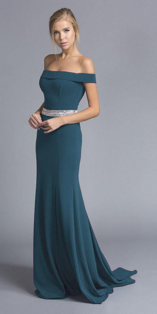 Long Formal Fitted Off Shoulder Evening Prom Dress