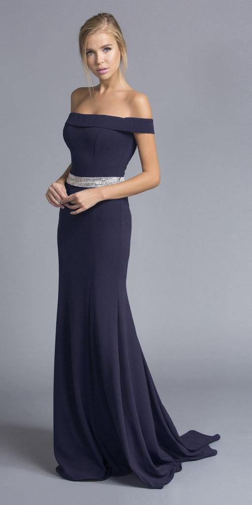 Long Formal Fitted Off Shoulder Evening Prom Dress