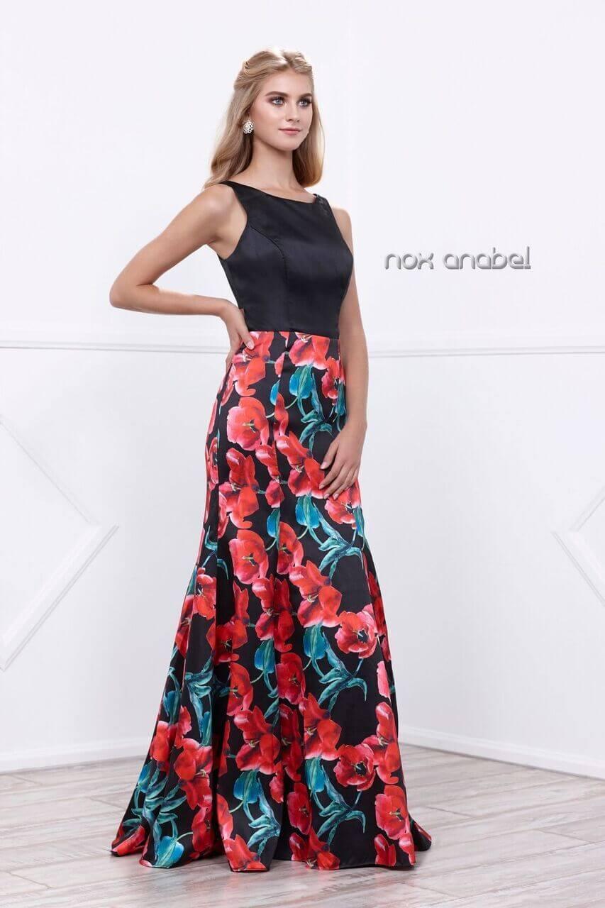 Long Formal Floral Print Prom Dress