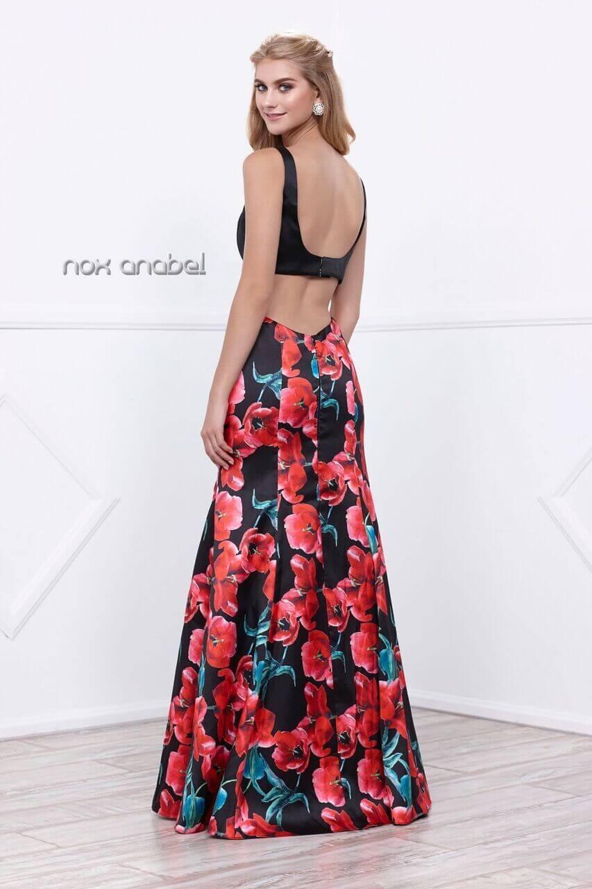 Long Formal Floral Print Prom Dress - The Dress Outlet Nox Anabel