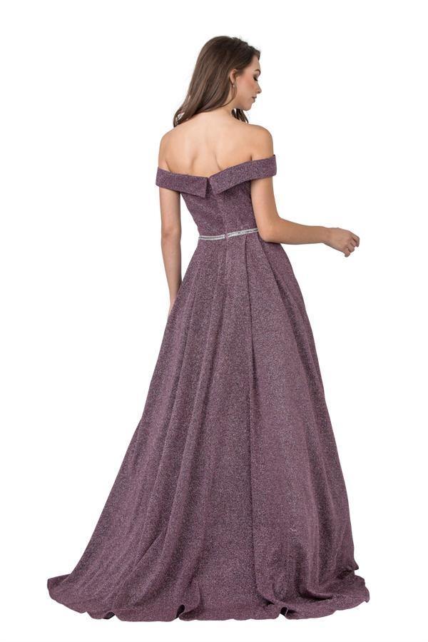 Long Formal Glitter Knit Off Shoulder Prom Ball Gown