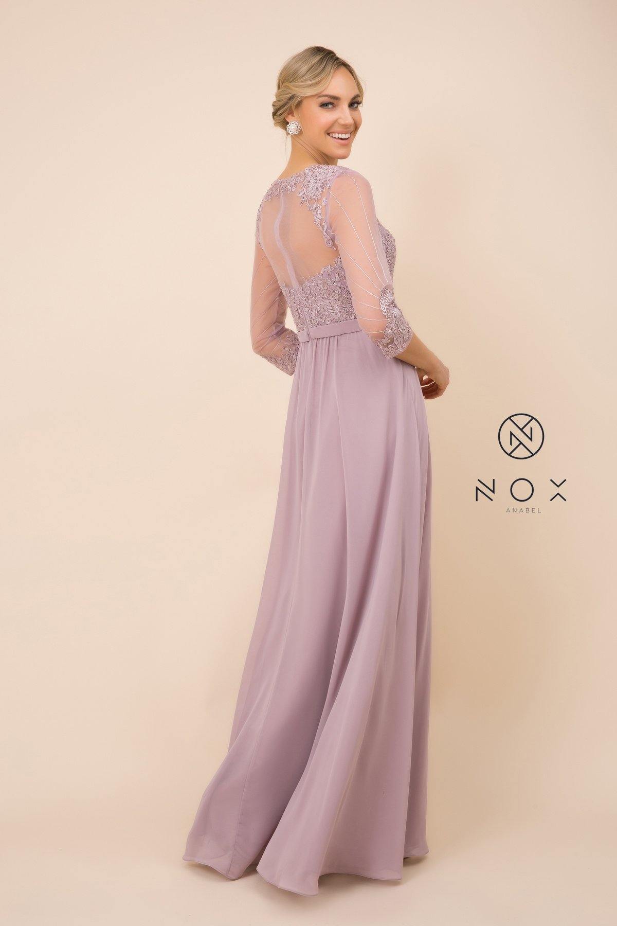 Long Formal Gown Embellished Bodice Dress - The Dress Outlet Nox Anabel