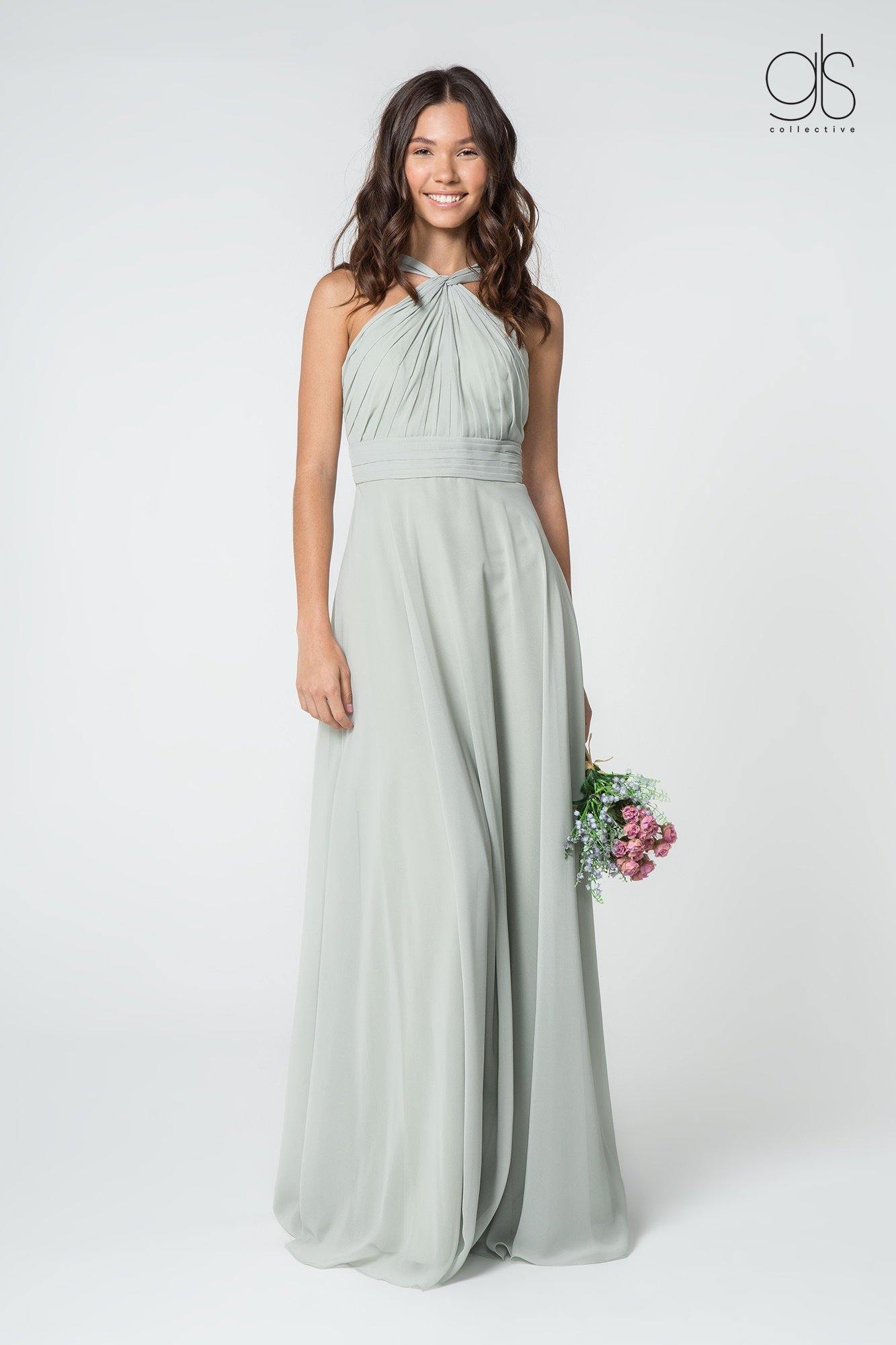 GLS Long Formal Halter Bridesmaids Chiffon Dress - Sage - Size M - A-Line Floor Length GLS Long Formal Halter Bridesmaids Chiffon Dress - Sage - Size M - A-Line Floor Length
