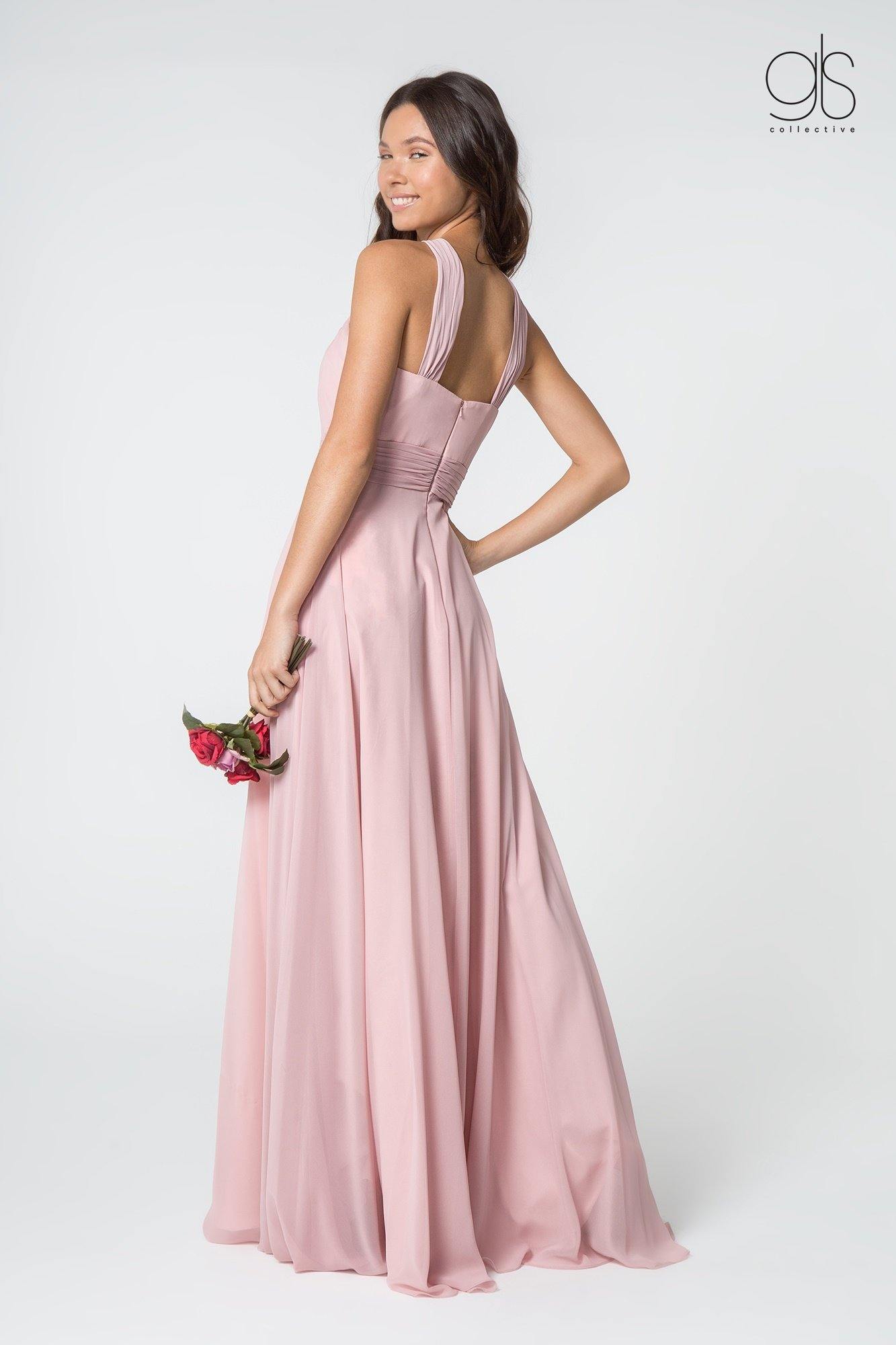 GLS Long Formal Halter Bridesmaids Chiffon Prom Dress - Silver - Size 2XL - A-Line Floor Length GLS Long Formal Halter Bridesmaids Chiffon Prom Dress - Silver - Size 2XL - A-Line Floor Length