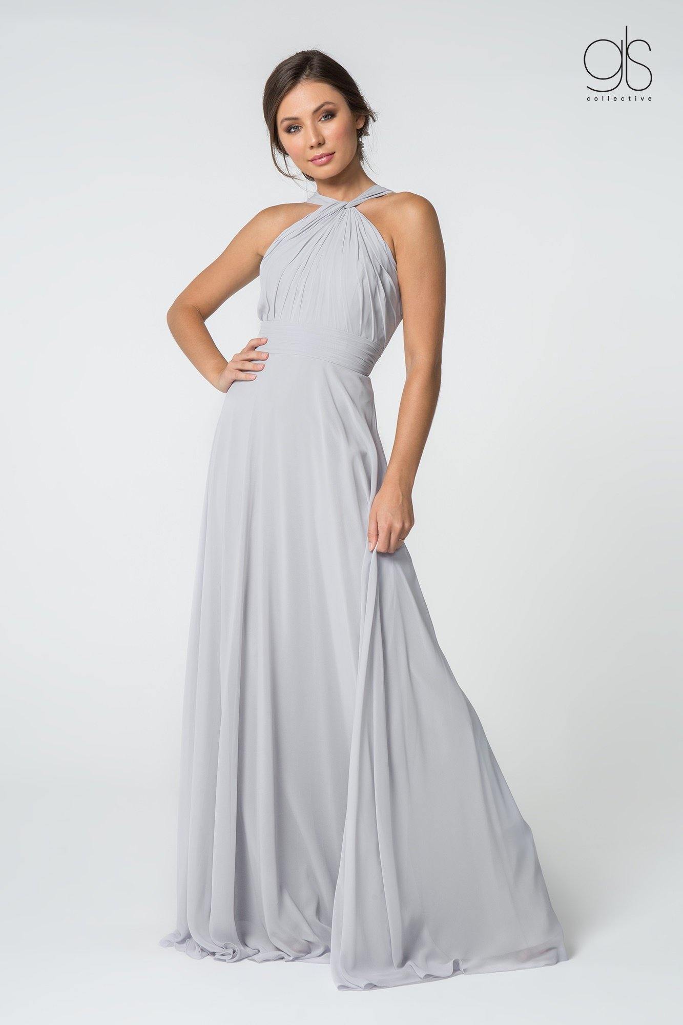 Long Formal Halter Bridesmaids Chiffon Prom Dress - The Dress Outlet Elizabeth K