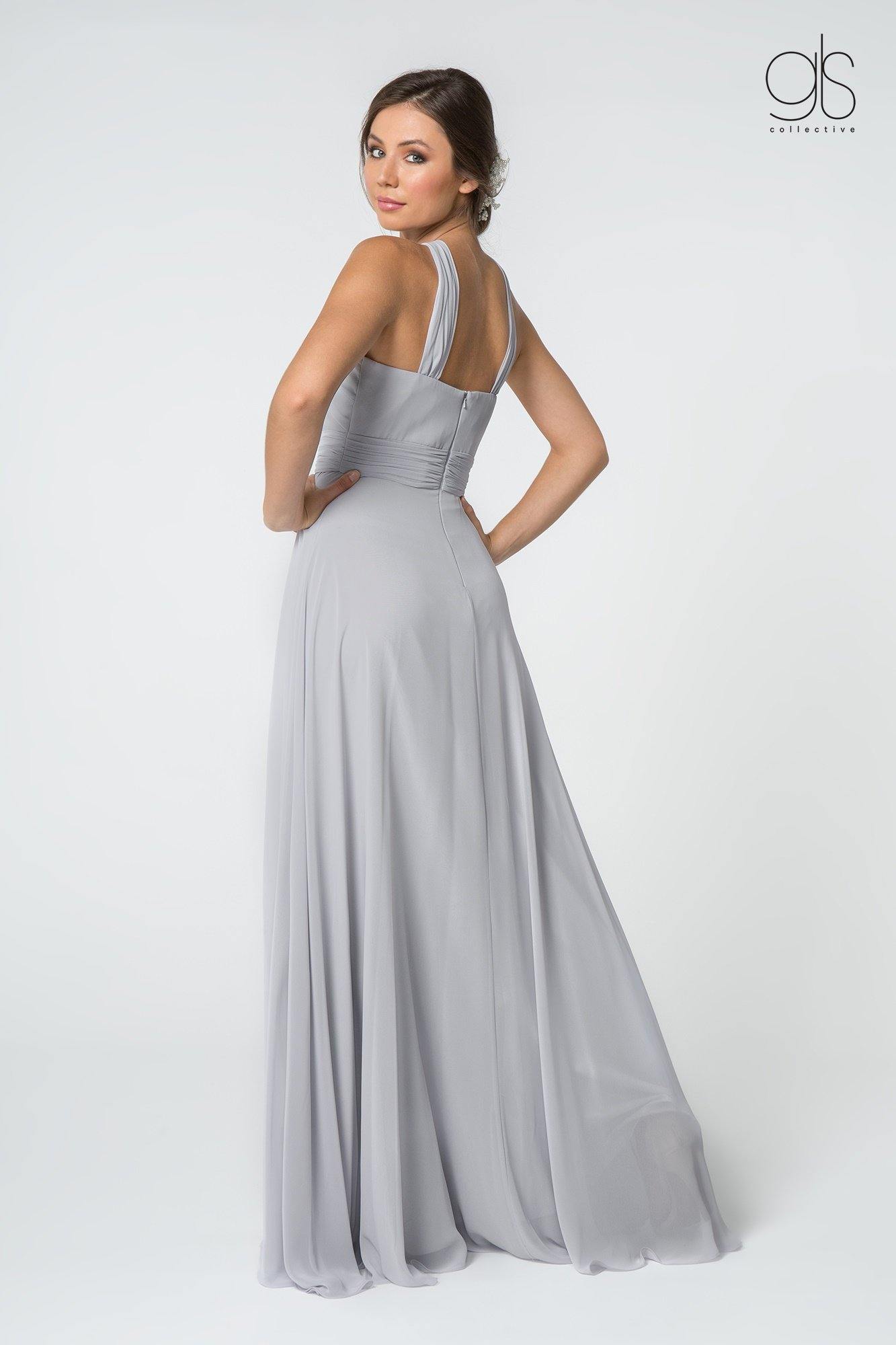 Long Formal Halter Bridesmaids Chiffon Prom Dress - The Dress Outlet Elizabeth K