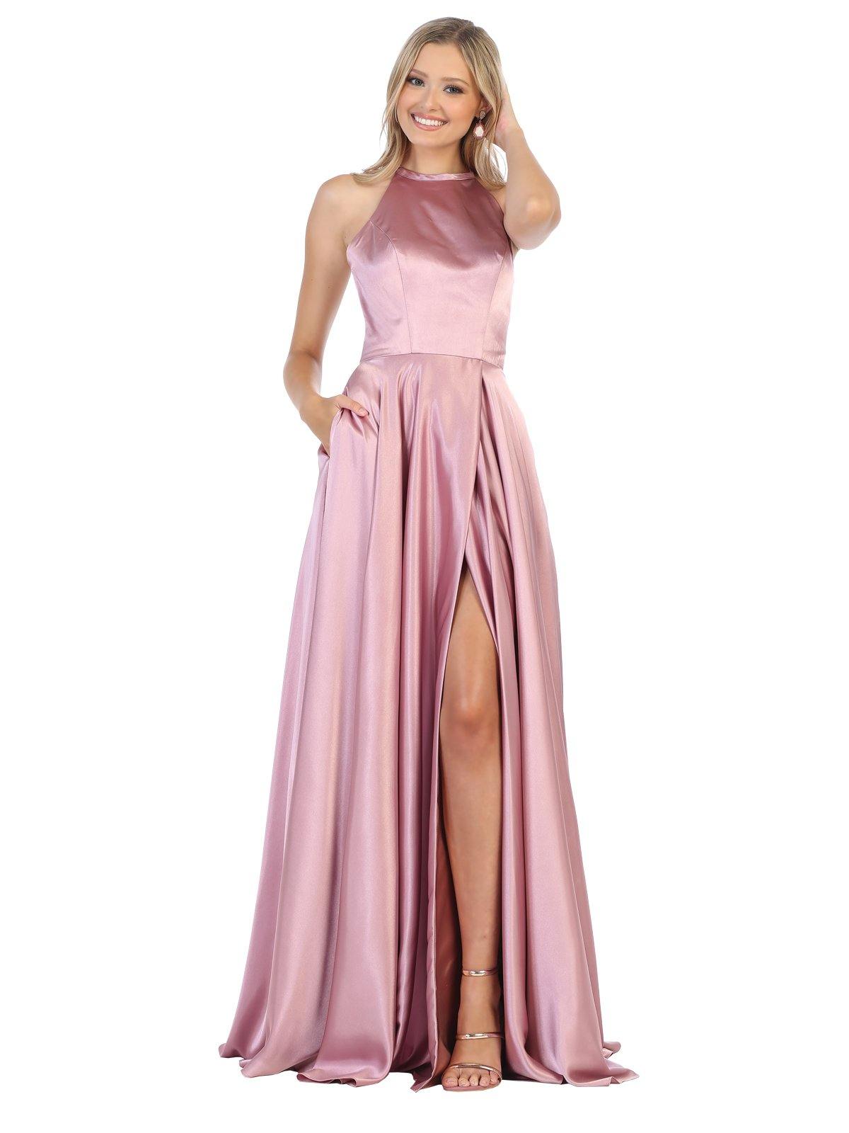 Long Formal Halter Bridesmaids Evening Prom Dress - The Dress Outlet May Queen