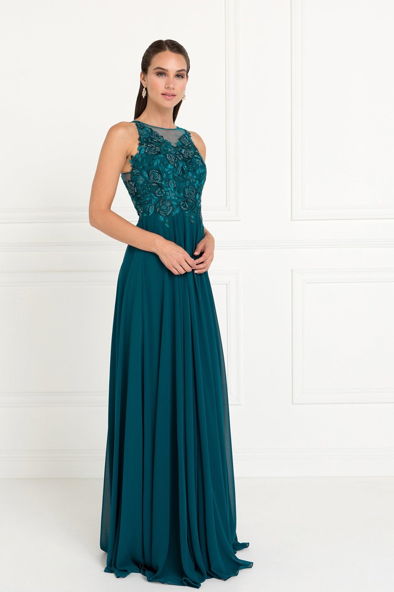 Long Formal Halter Chiffon Prom Evening Dress - The Dress Outlet Elizabeth K