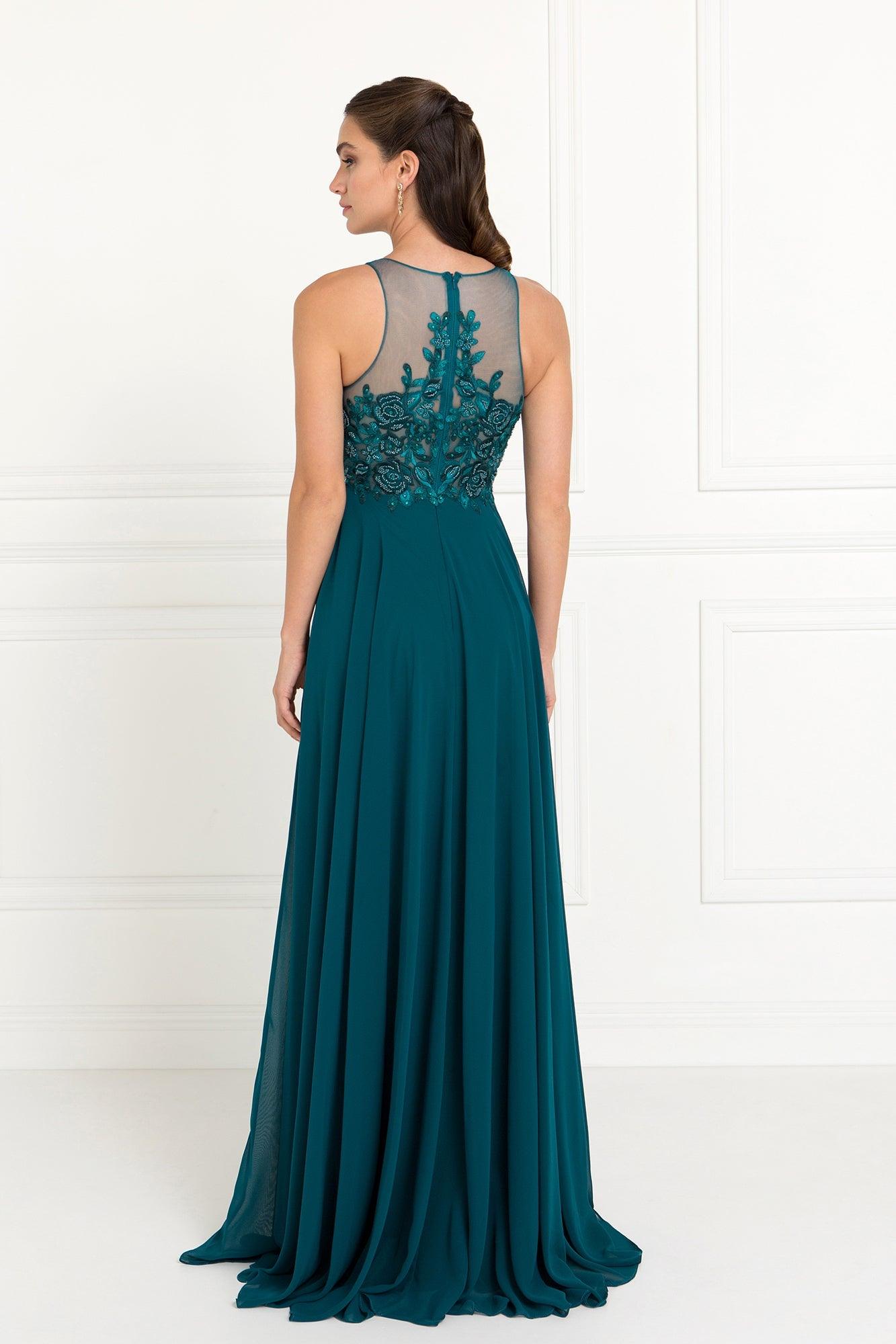 Long Formal Halter Chiffon Prom Evening Dress - The Dress Outlet Elizabeth K