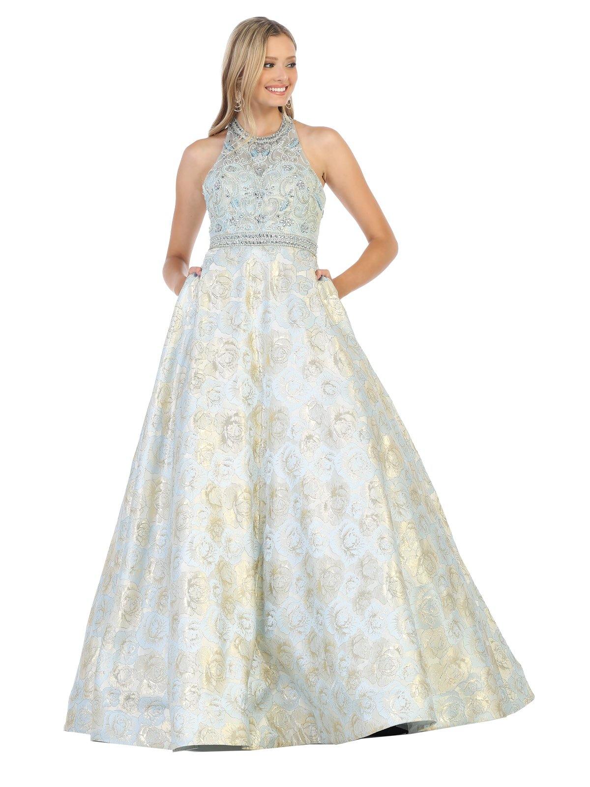 Long Formal Halter Dress Evening Prom Ball Gown - The Dress Outlet May Queen