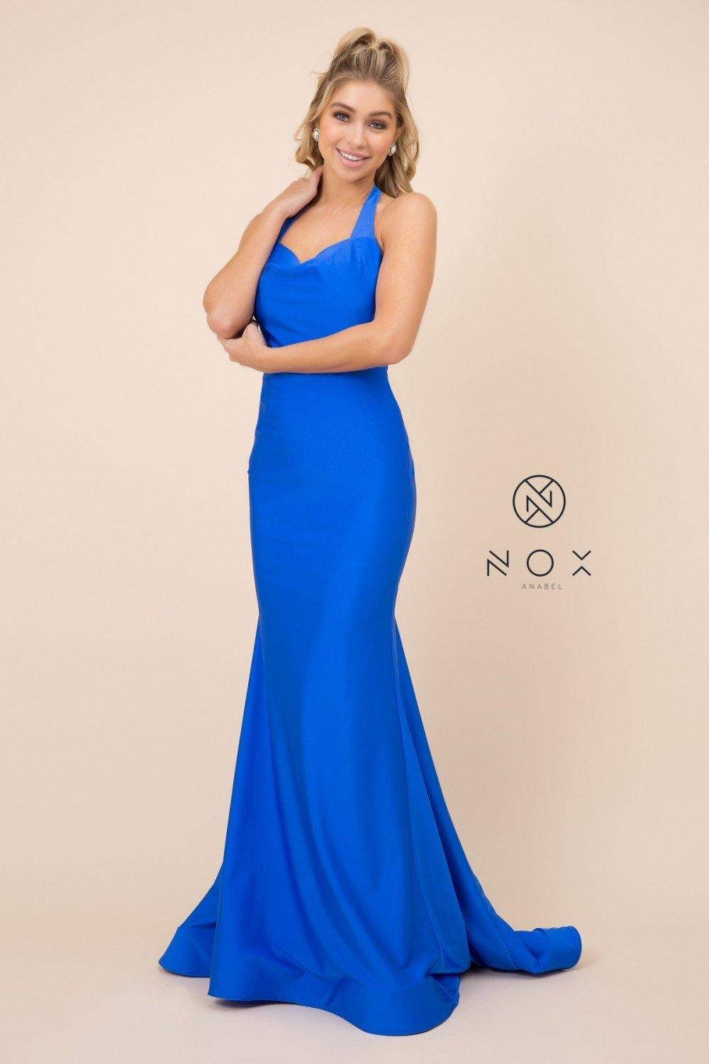 Long Formal Halter Mermaid Evening Prom Dress - The Dress Outlet Nox Anabel