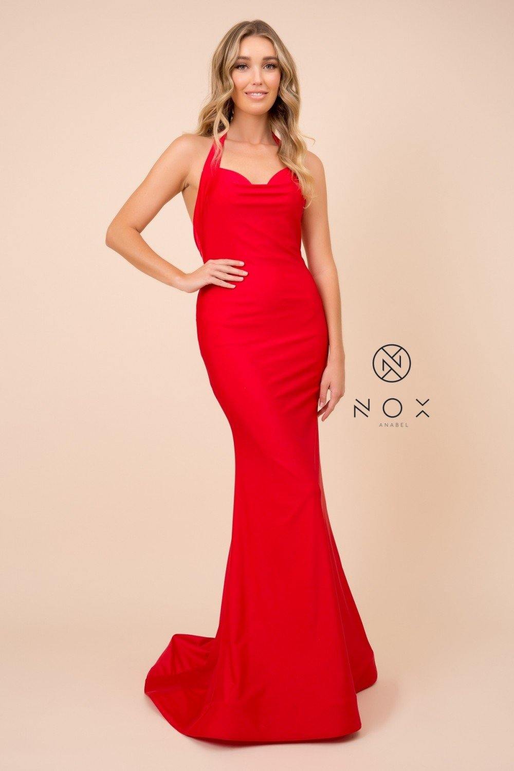 Long Formal Halter Mermaid Evening Prom Dress - The Dress Outlet Nox Anabel