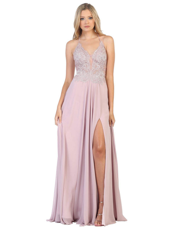 Long Formal Halter Neck Evening Prom Chiffon Dress