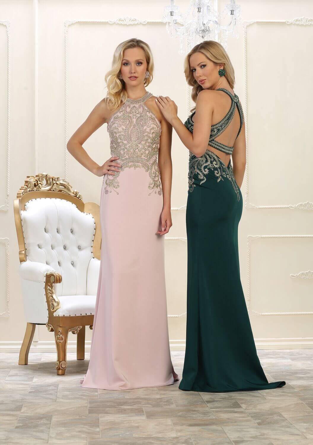 Long Formal Halter Neck Evening Prom Dress - The Dress Outlet May Queen
