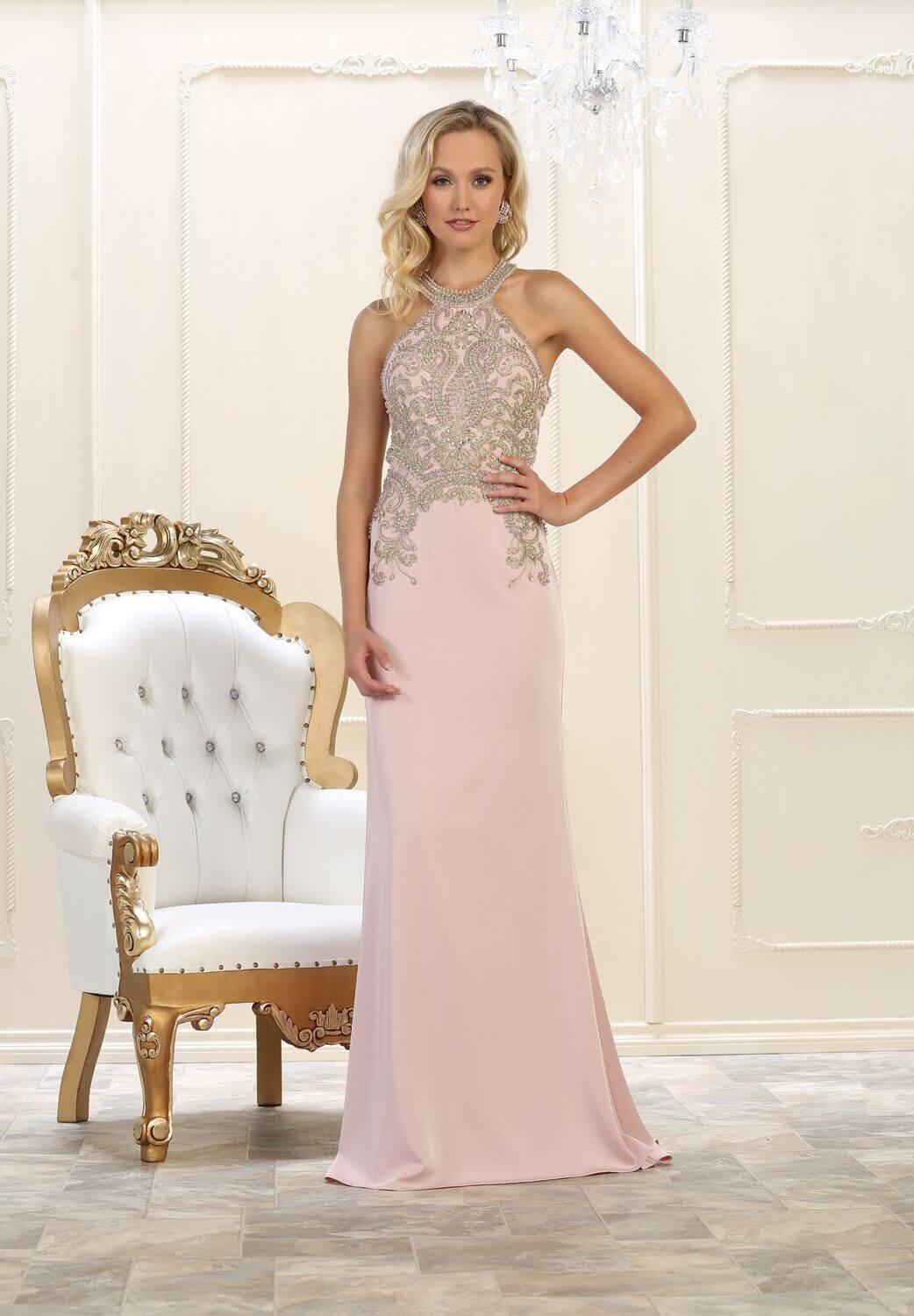 Long Formal Halter Neck Evening Prom Dress - The Dress Outlet May Queen