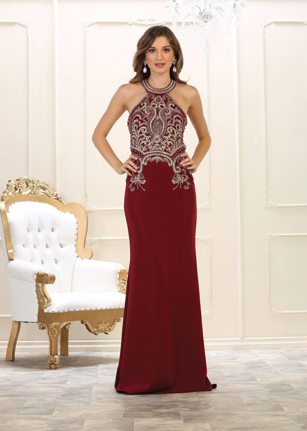 Long Formal Halter Neck Evening Prom Dress - The Dress Outlet May Queen