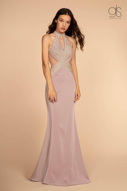 Long Formal Halter Prom Dress Side Out - The Dress Outlet Elizabeth K