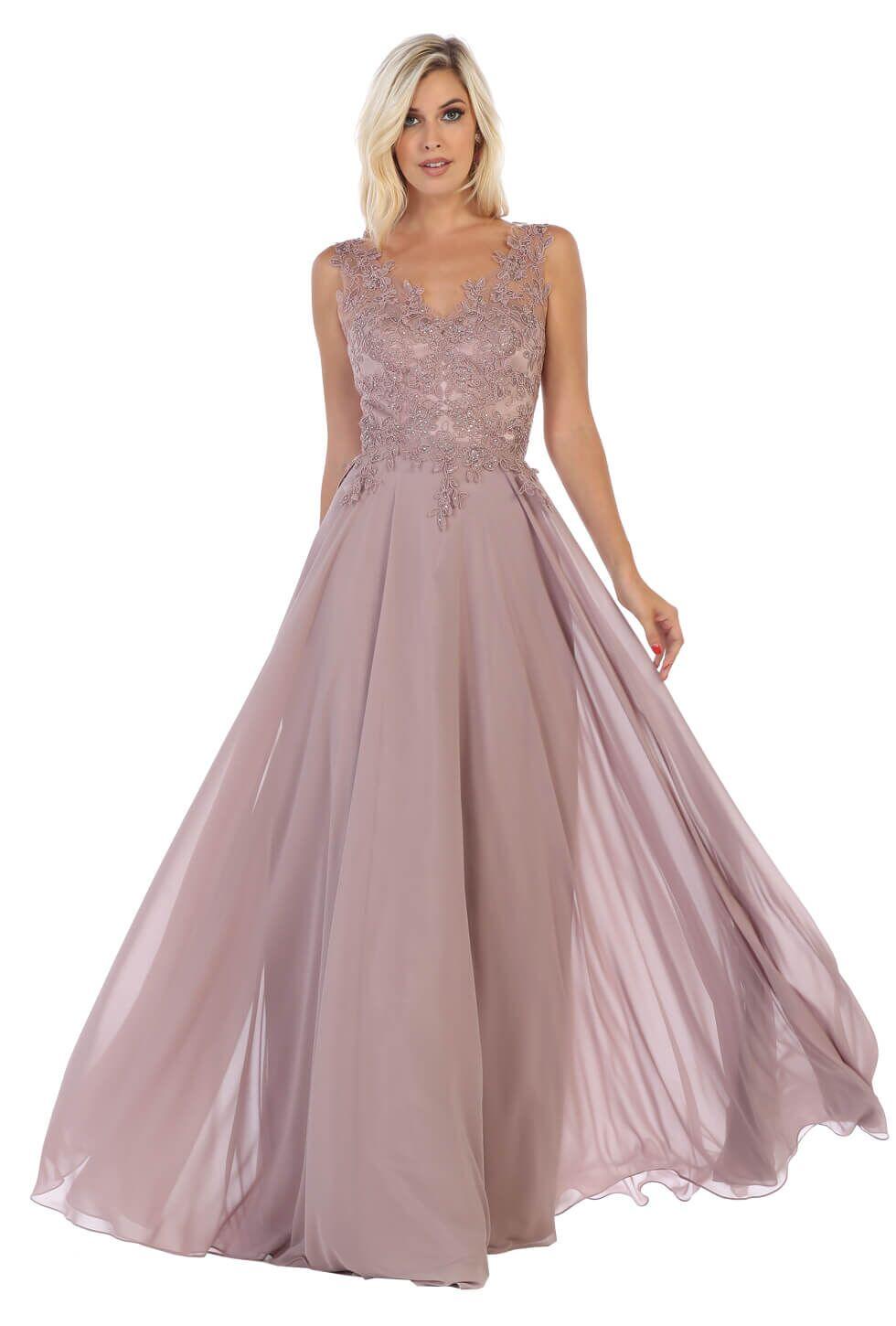 Long Formal Lace Chiffon Prom Dress - The Dress Outlet May Queen