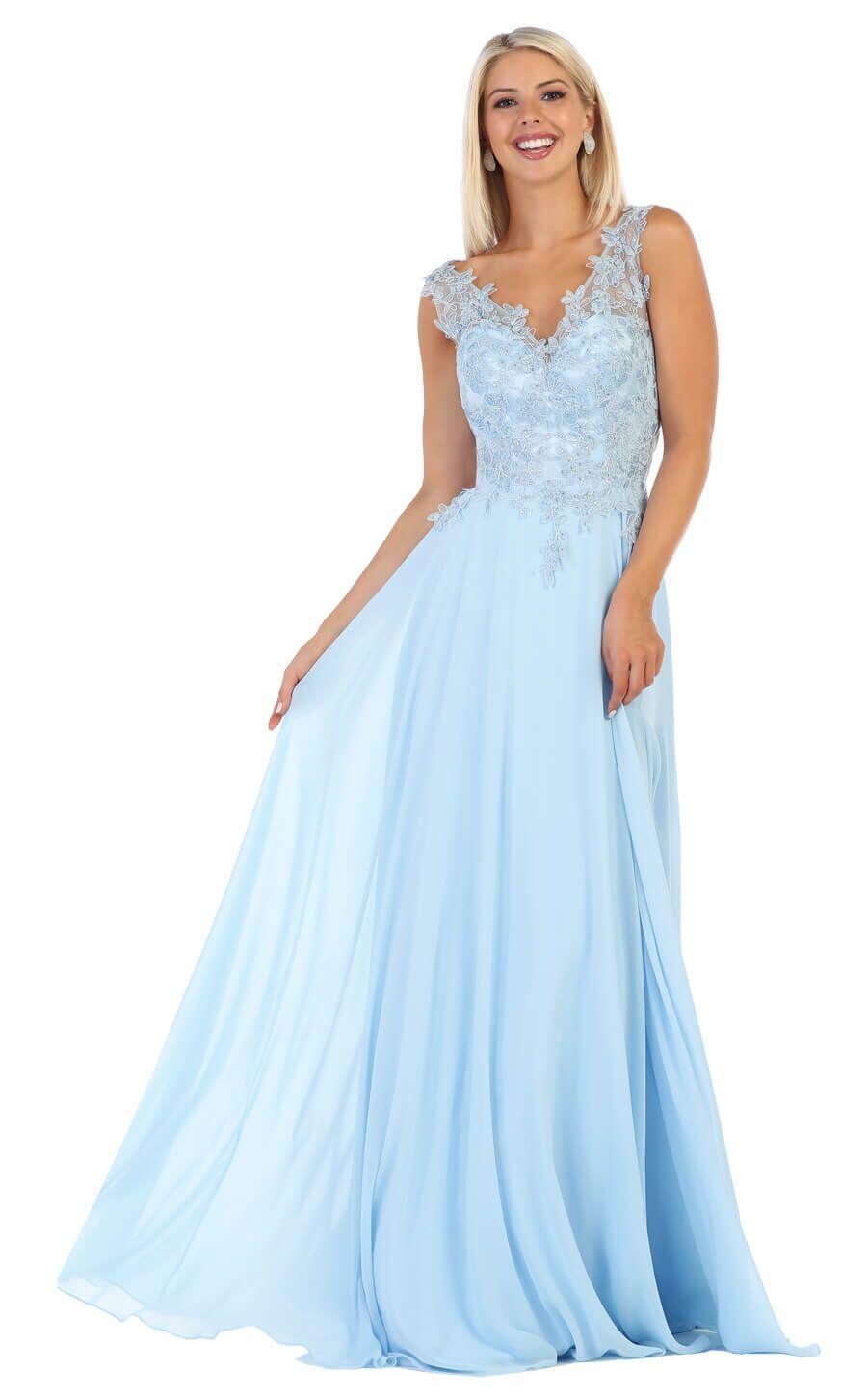 Long Formal Lace Chiffon Prom Dress - The Dress Outlet May Queen