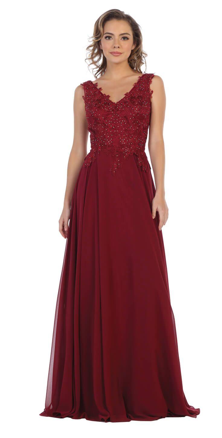 Long Formal Lace Chiffon Prom Dress - The Dress Outlet May Queen