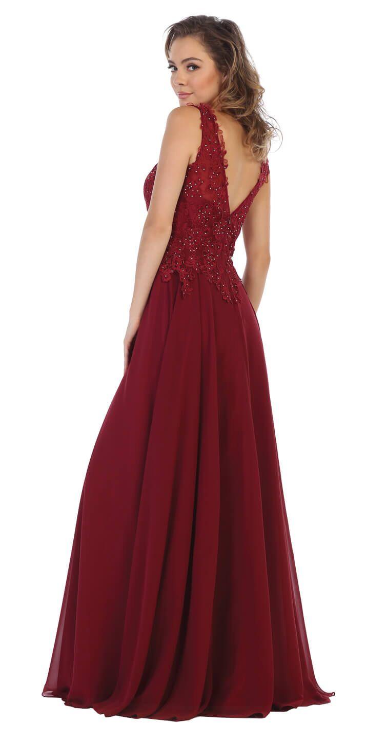 Long Formal Lace Chiffon Prom Dress - The Dress Outlet May Queen