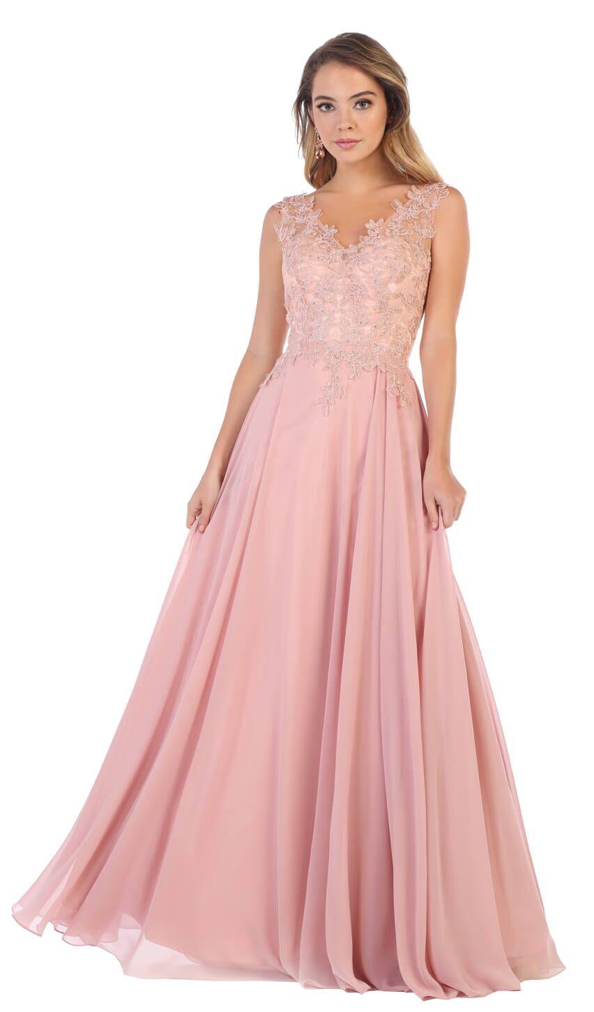 Long Formal Lace Chiffon Prom Dress - The Dress Outlet May Queen