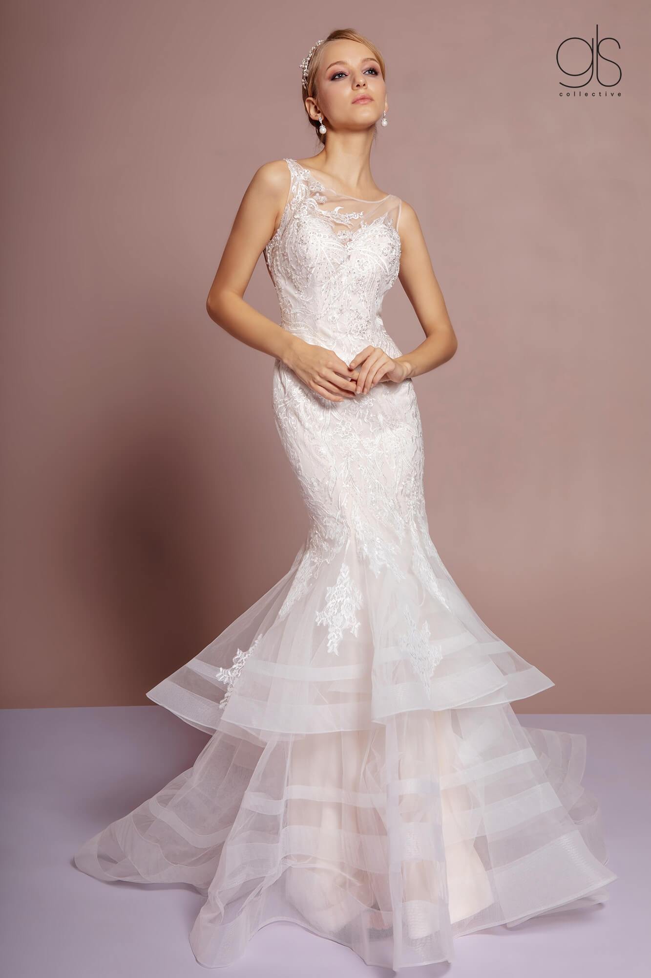 Long Formal Layered Bridal Gown