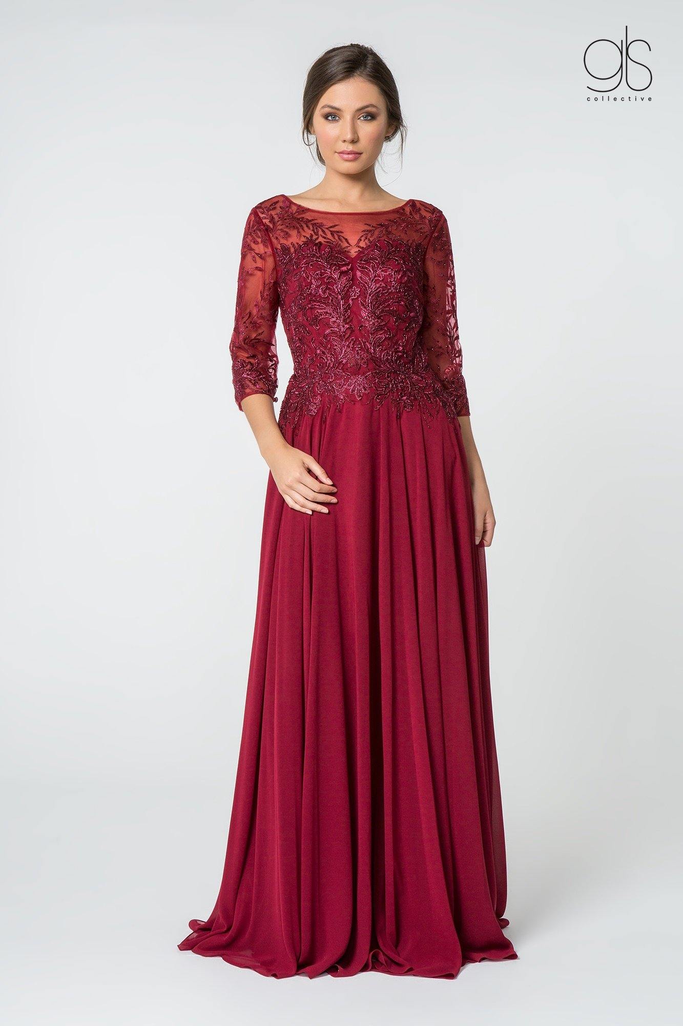 Long Formal 3/4 Sleeve Mother of the Bride Dress - The Dress Outlet Elizabeth K