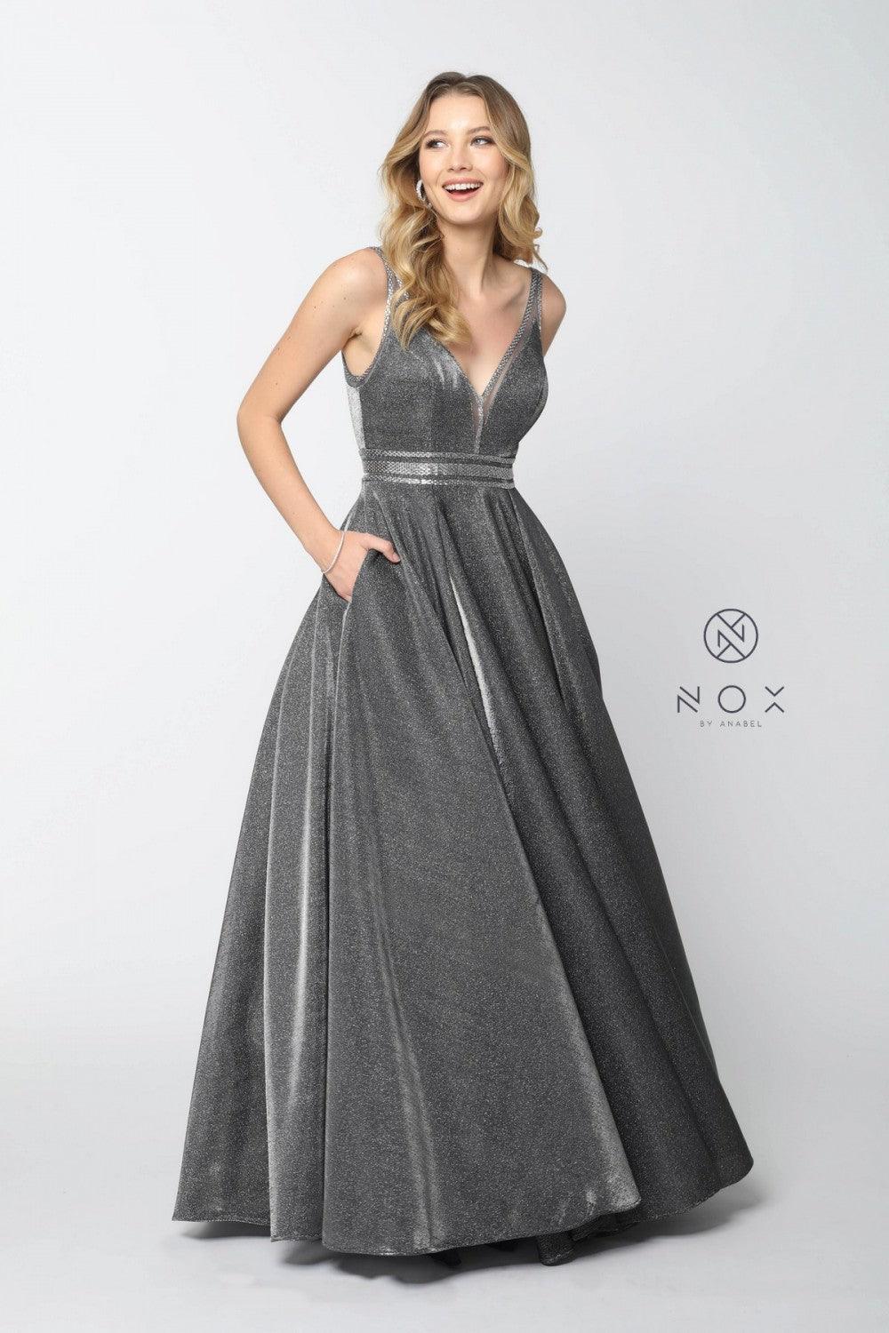 Long Formal Metallic Prom Dress Evening Gown - The Dress Outlet Nox Anabel