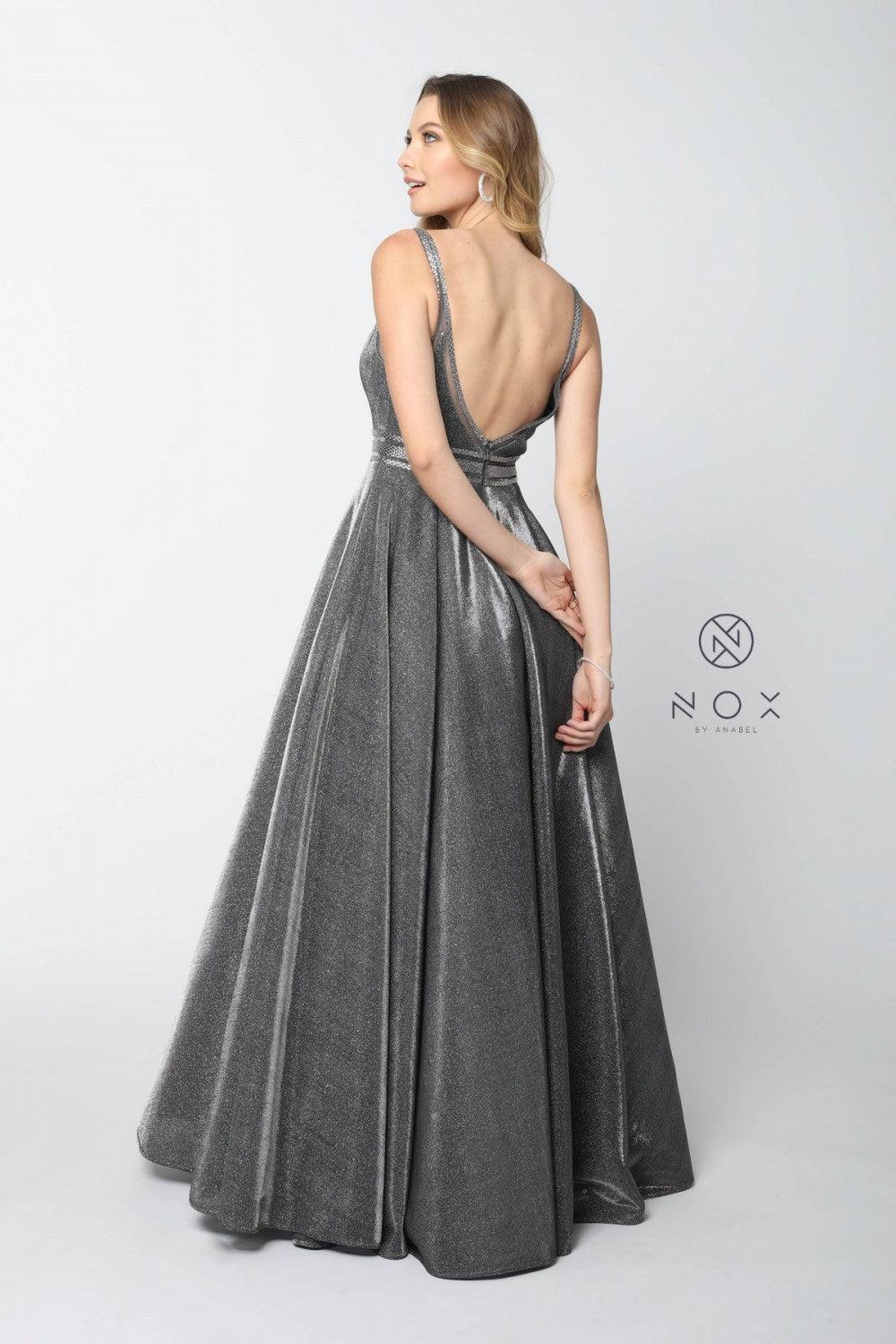 Long Formal Metallic Prom Dress Evening Gown - The Dress Outlet Nox Anabel