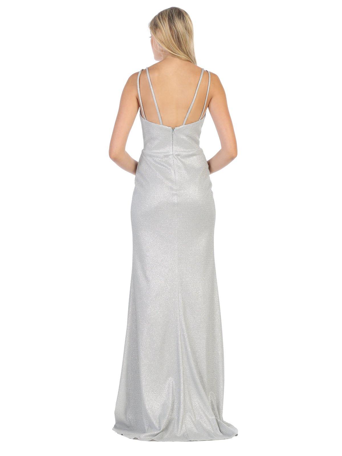 Long Formal Metallic Spaghetti Straps Prom Dress - The Dress Outlet May Queen