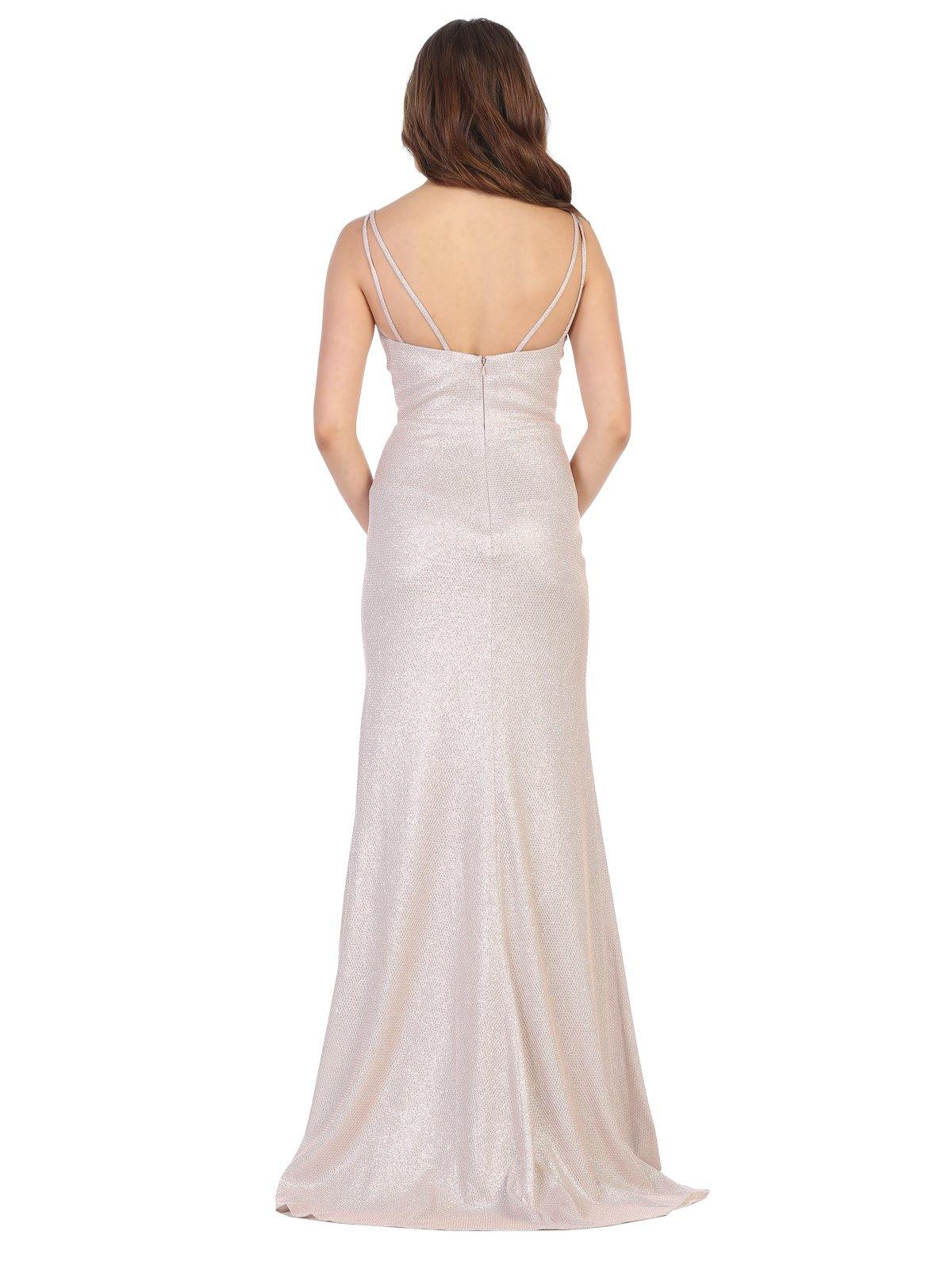 Long Formal Metallic Spaghetti Straps Prom Dress - The Dress Outlet May Queen