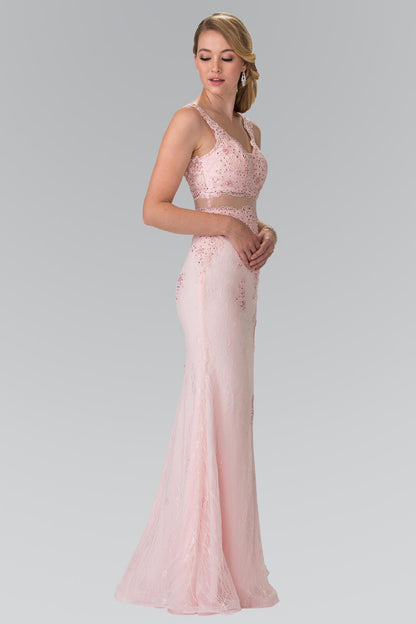Long Formal Mock 2 Piece Blush Prom Dress - The Dress Outlet Elizabeth K