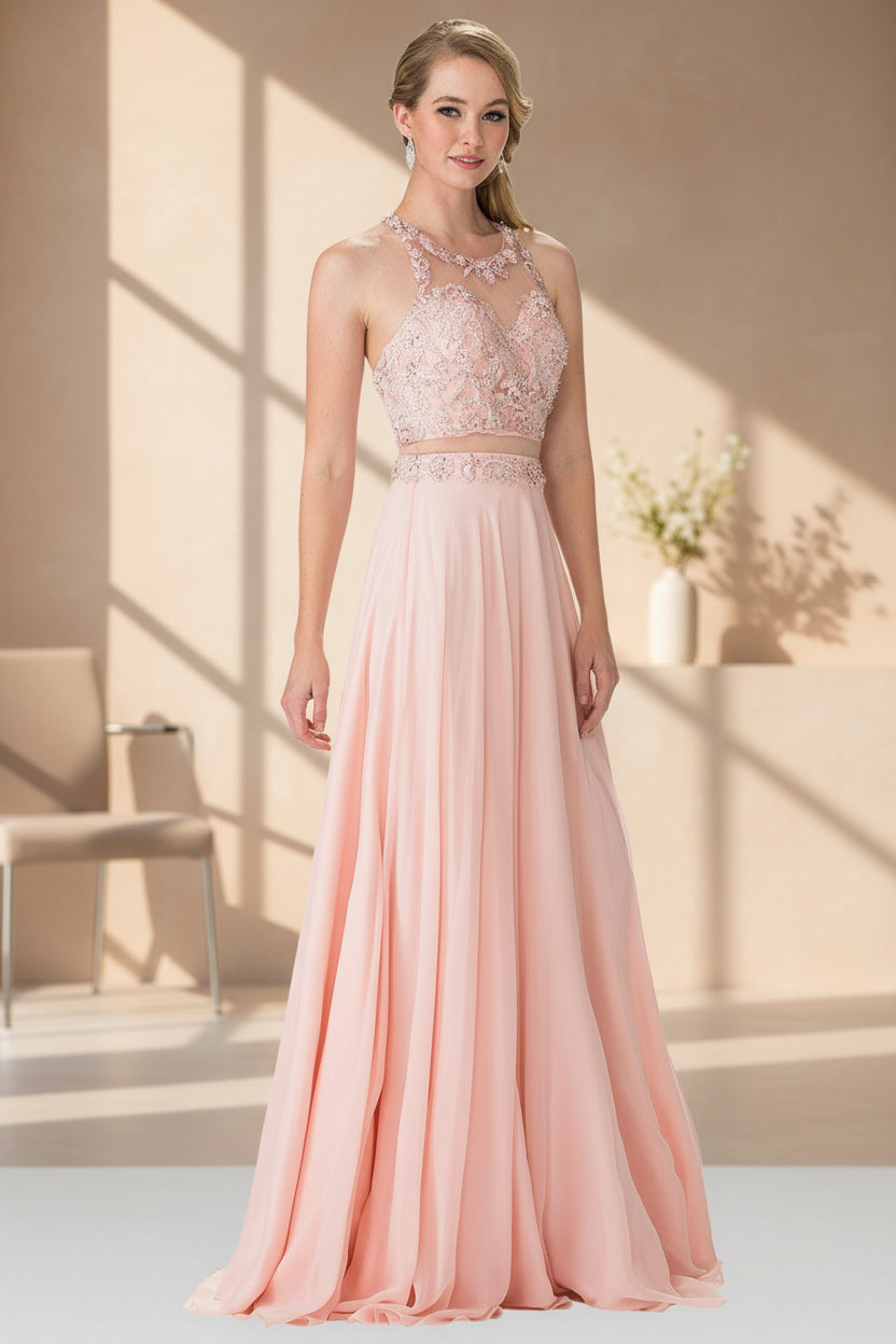 GLS Long Formal Mock Two Piece Prom Dress - Mint - Size L