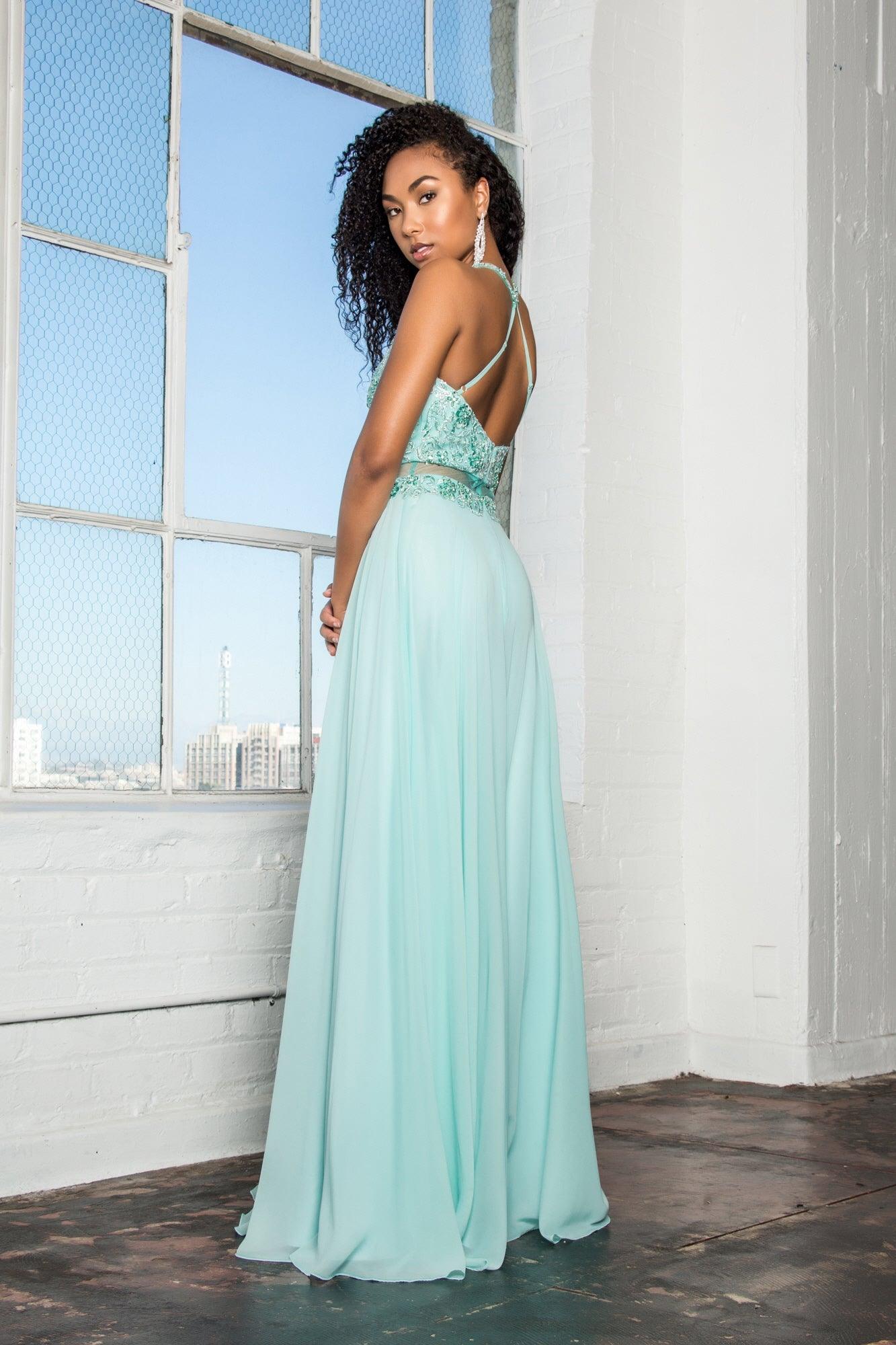 Long Formal Mock Two Piece Prom Dress