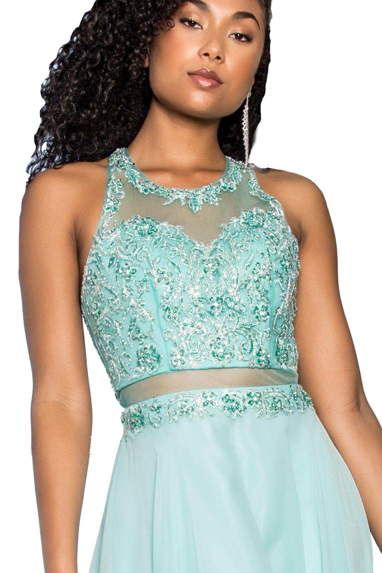 Long Formal Mock Two Piece Prom Dress